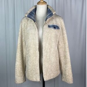 Pendleton-Lined Full Zip Fleece-Wool Blend Plaid Accents-Oatmeal/Blue - Small